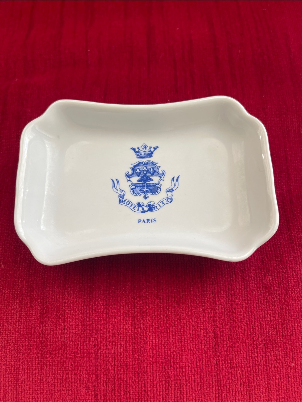 White Porcelain Trinket Tray with Blue Paris Crest